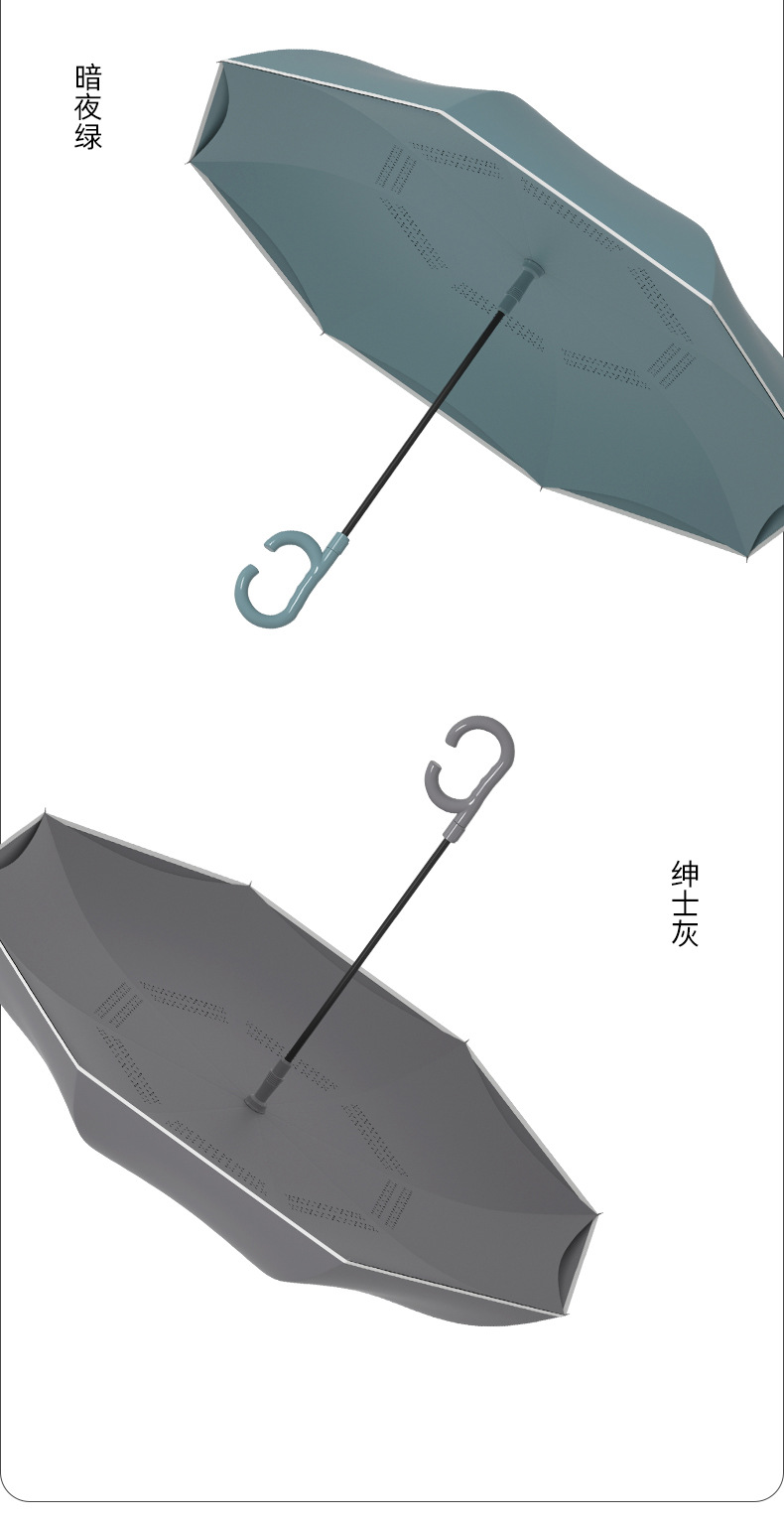 长柄双层自动反向雨伞纯色大号晴雨两用抗风防雨车载专用反向伞男详情19