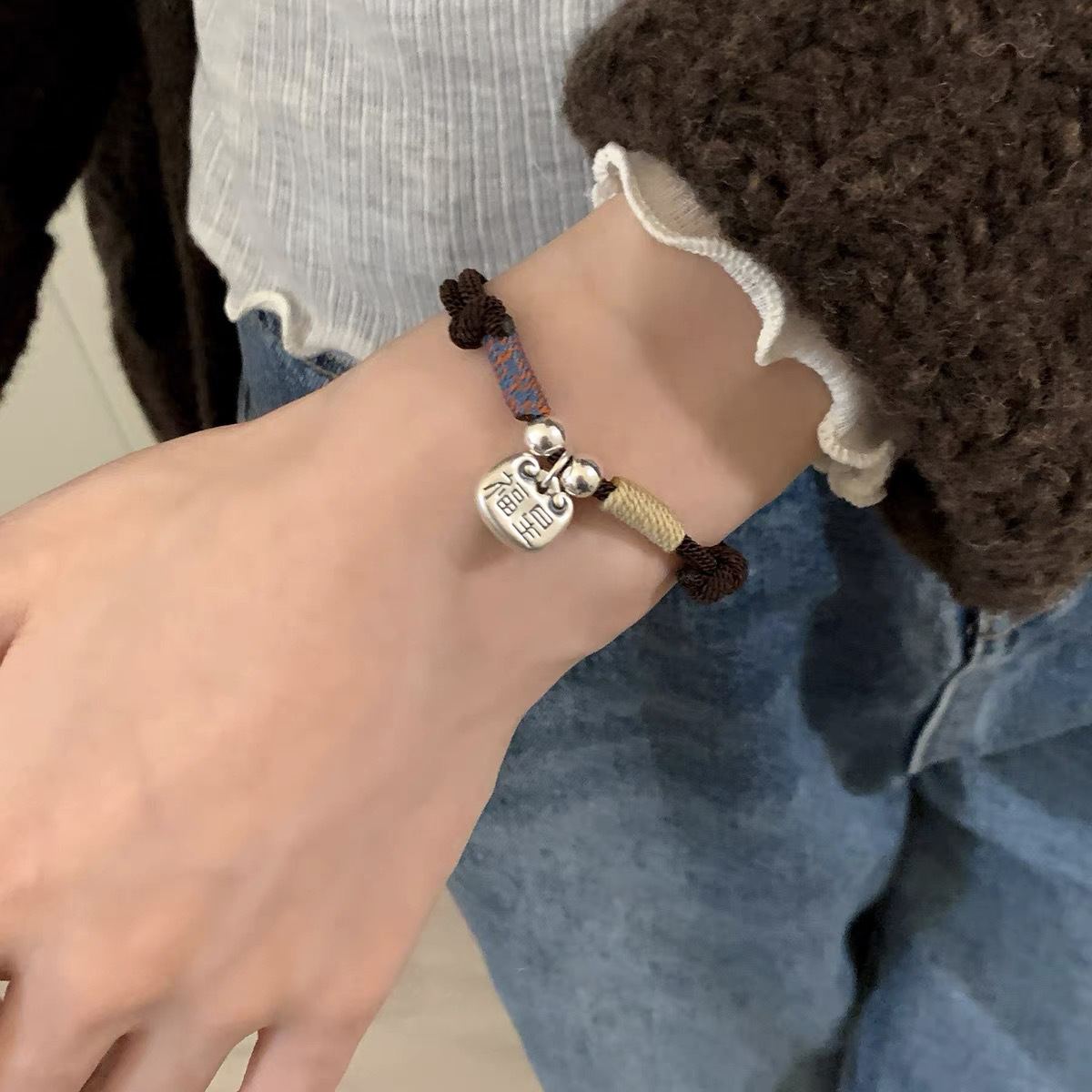 复古小众设计999足银福星吊坠新年本命年百搭红绳国风详情1