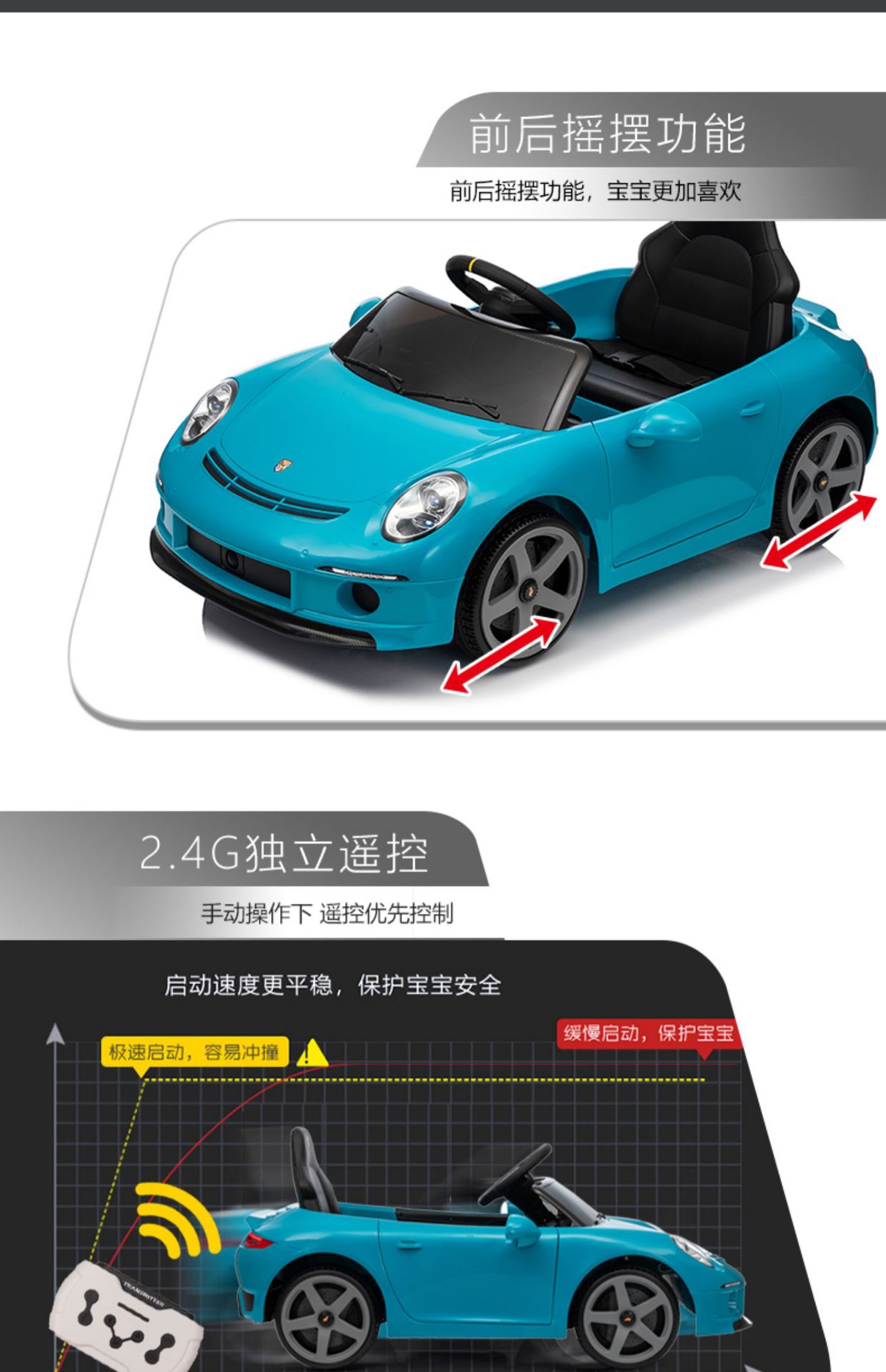 好来喜RUF儿童电动车四轮汽车遥控玩具可坐人小孩婴儿宝宝童车car详情10