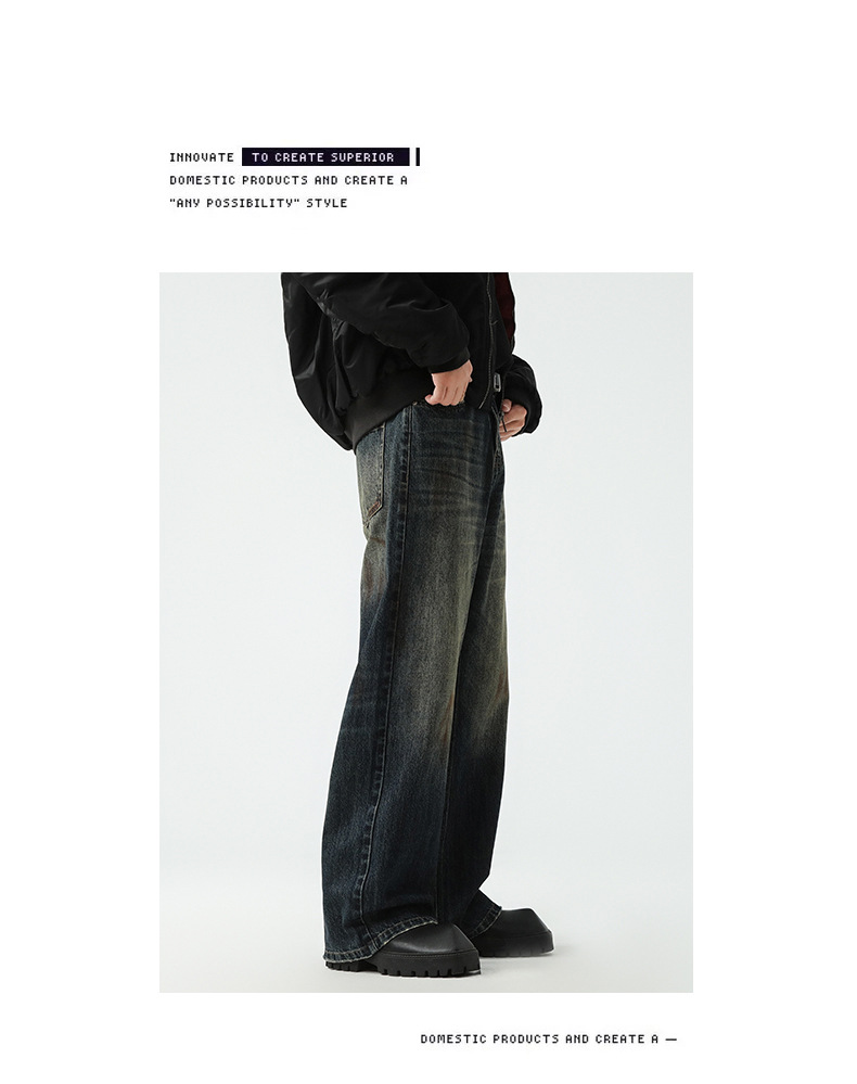 American retro spring distressed embroidered loose wide-leg jeans for both men and women, cleanfit drape long pants pic 13