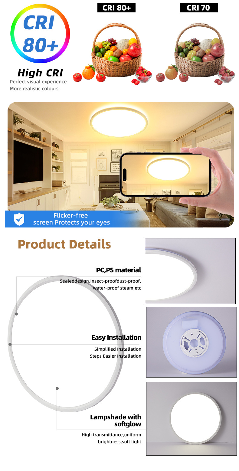 Amazon cross-border ultra-thin led ceiling light TRAIC dimming dip switch color adjustment CCT living room and bedroom lighting fixtures pic 7