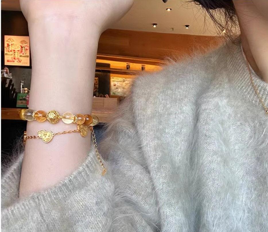金发晶黄水晶手链黄虎眼石小众设计感黄镂空绣球手串闺蜜生日礼物详情18