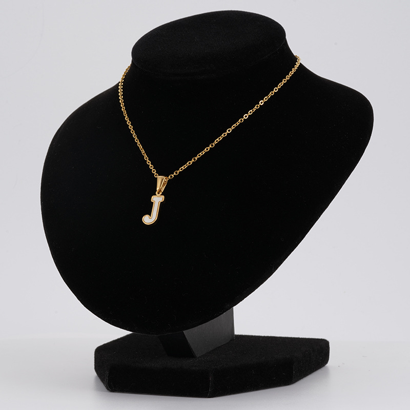 Wholesale cross-border 18K gold shell stainless steel letter pendants, 26 capital letter titanium steel necklaces for women pic 13