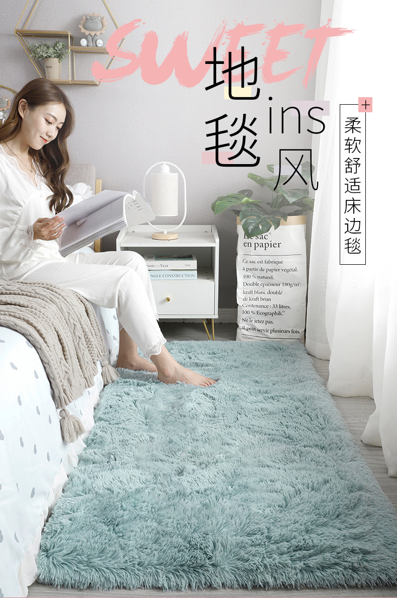 ins风网红丝毛地毯客厅耐脏易打理茶几毯少女毛绒加厚卧室床边毯详情1
