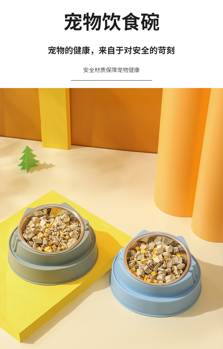 不锈钢猫碗单碗猫头造型可拆卸高底护颈卡通可爱猫碗猫咪用品厂家详情4