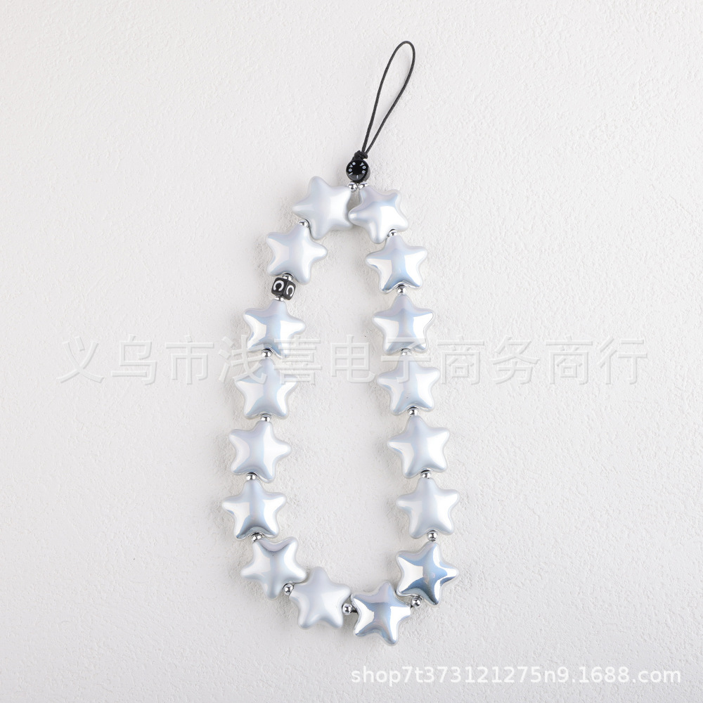 欧美新款网红ins风彩虹手机链电镀金色爱心星星芭比手机挂绳女详情11