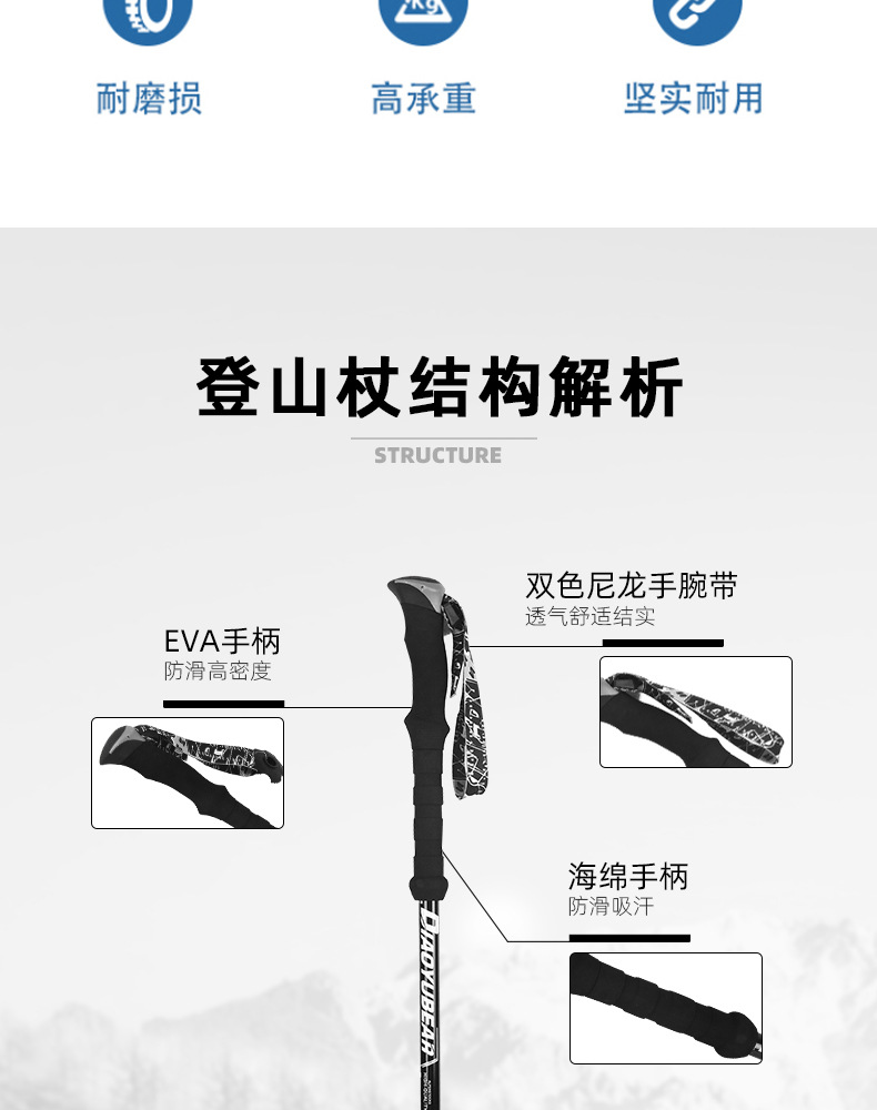 多功能折叠登山杖铝合金防滑伸缩款超轻便携户外徒步登山滑雪运动装备详情7