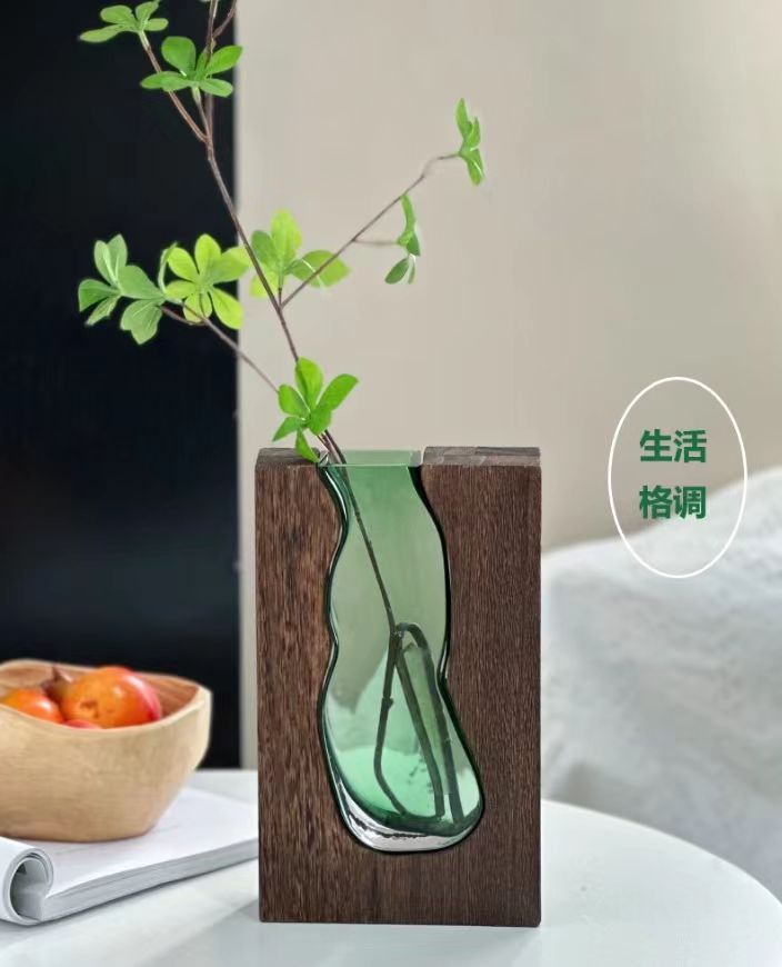 Wholesale of new Chinese-style solid wood glass vases, home designer decoration, home and hotel ornaments, high-end soft furnishings pic 4