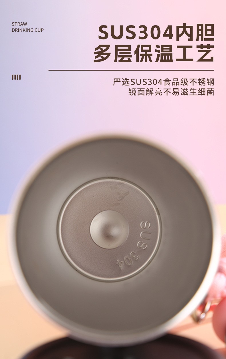 跨境新款二代高颜值保温杯不锈钢马卡龙色便携可爱冰霸杯吸管水杯详情3