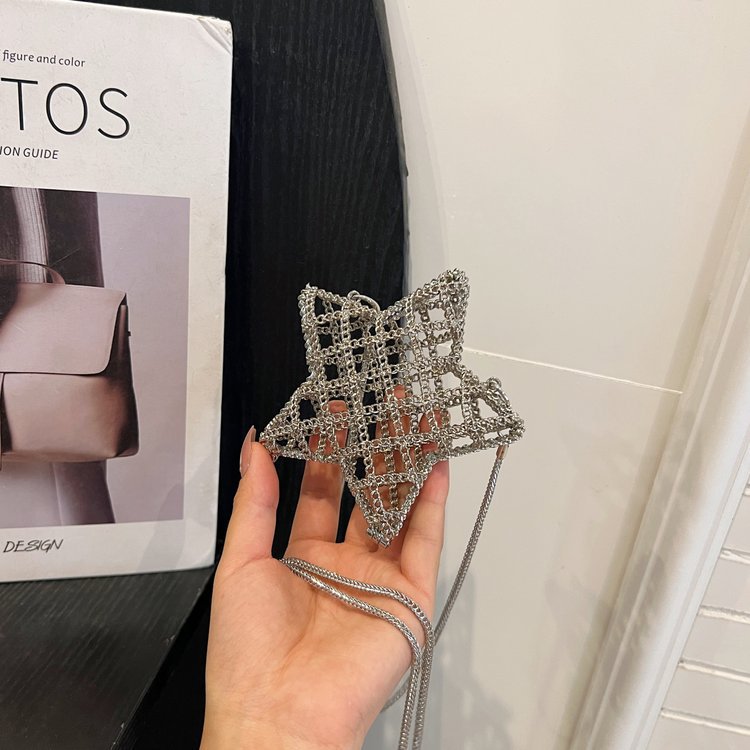 跨境2024夏新款小香风镂空金属星星包晚宴包单肩斜挎气质链条女包详情139