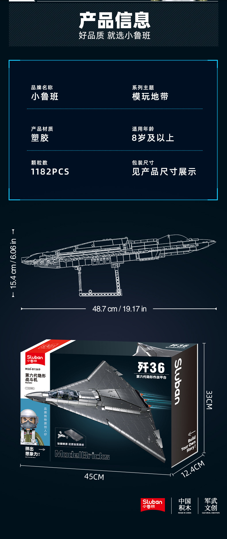 小鲁班J36战斗机军事积木飞机玩具小颗粒拼装积木玩具礼物详情11