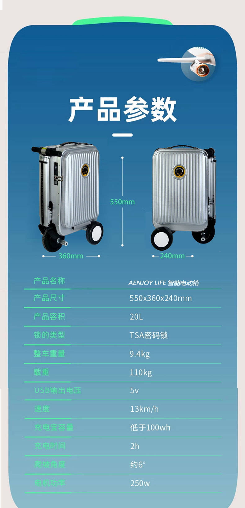 The electric suitcase can be ridden. In 2025, the travel suitcase has an ultra-long battery life. It is a 20-inch carry-on suitcase, a combination suitcase and a handle suitcase pic 12