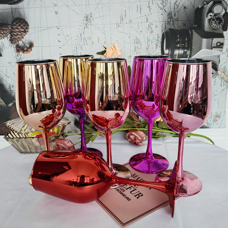 创意红酒杯6135电镀工艺品350ml 无铅纳钙玻璃鸡尾酒杯高脚电镀杯详情5