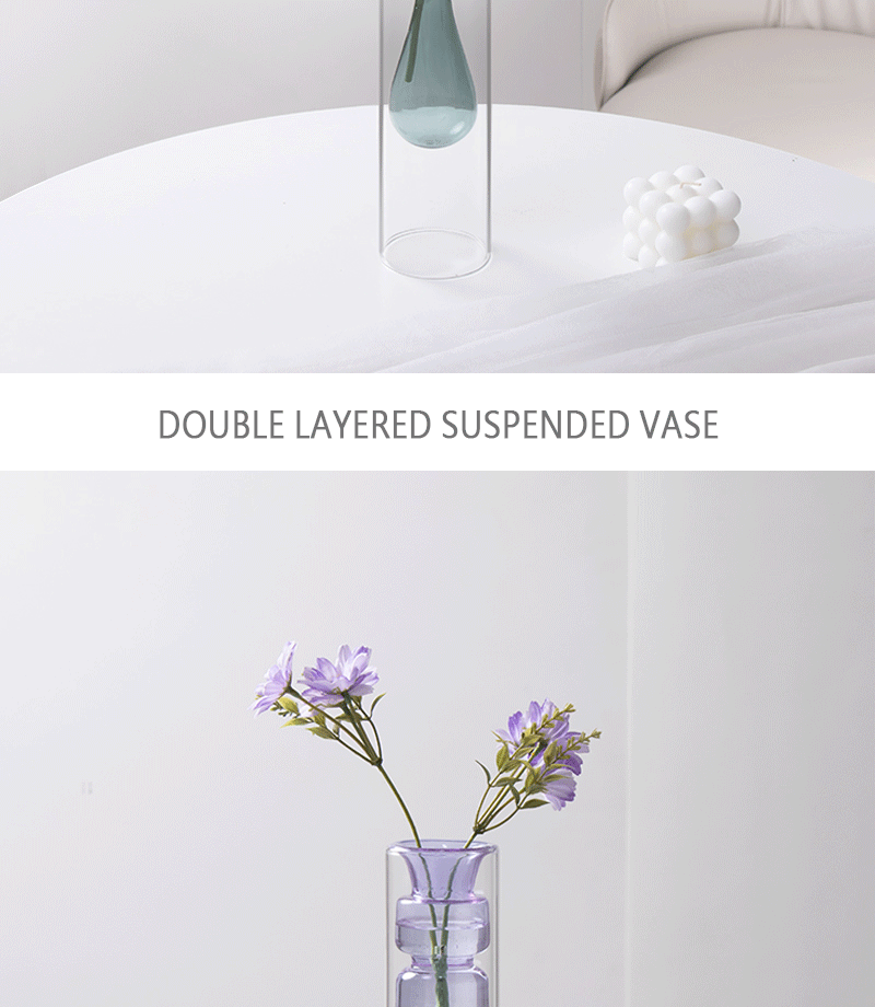 Colored double-layer glass vase, flameless glass art aromatherapy bottle, transparent vase, hydroponic restaurant table decoration pic 18