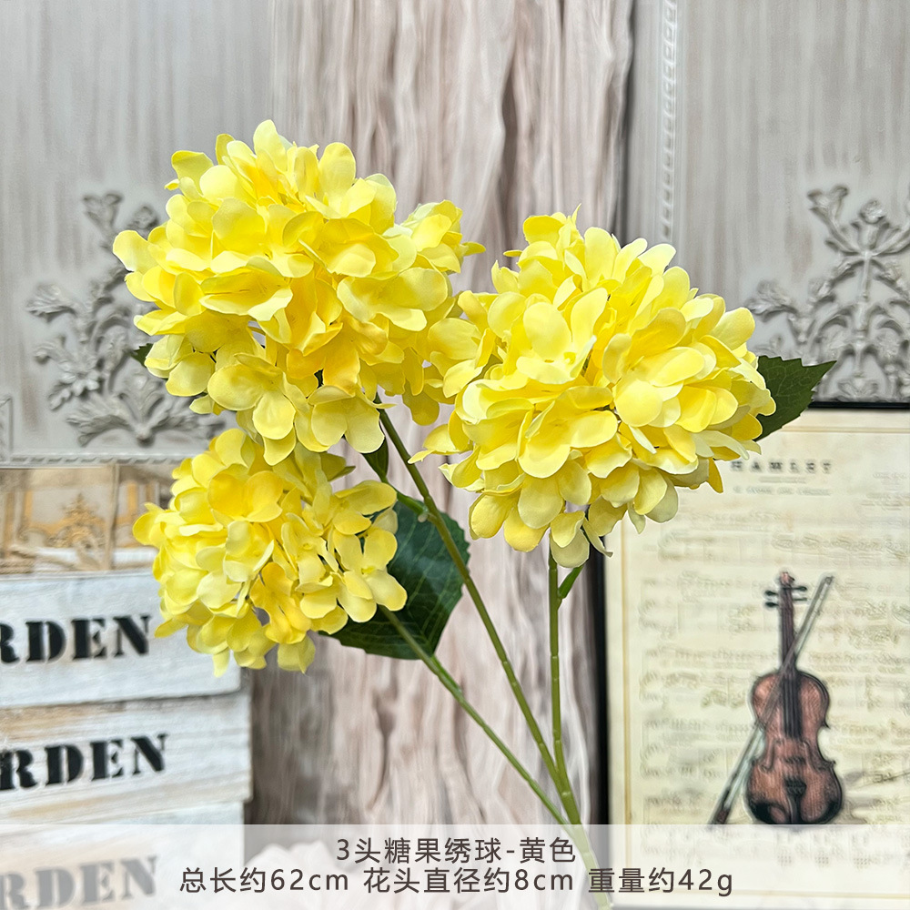 仿真3头糖果绣球假花婚庆用花束手工花艺婚礼堂造景diy花墙地排花详情11