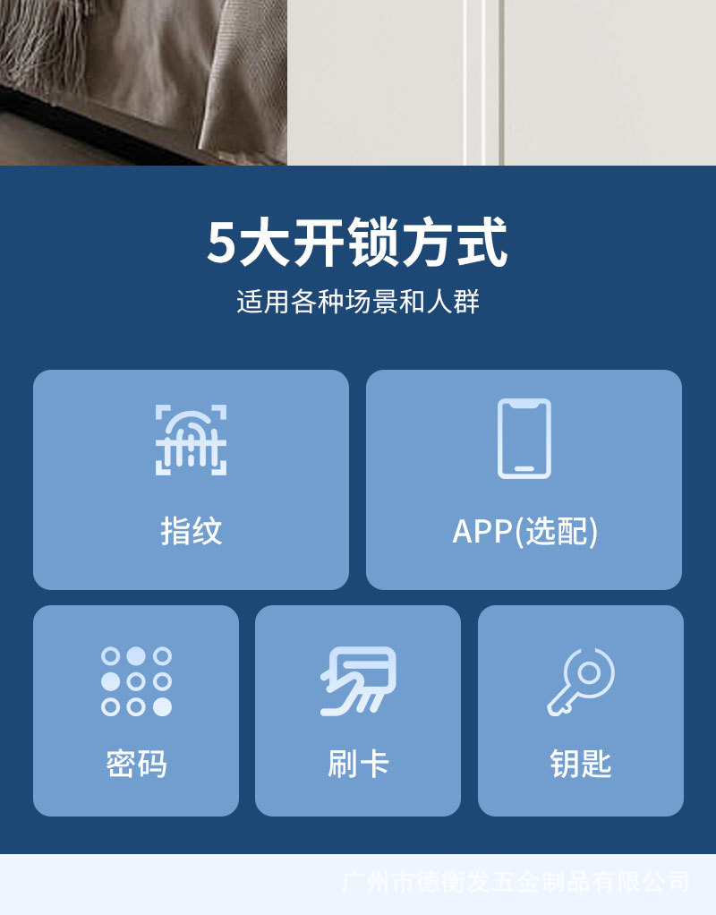 Black fingerprint smart lock with digital keyboard, circular sensing ring and door handle pic 4