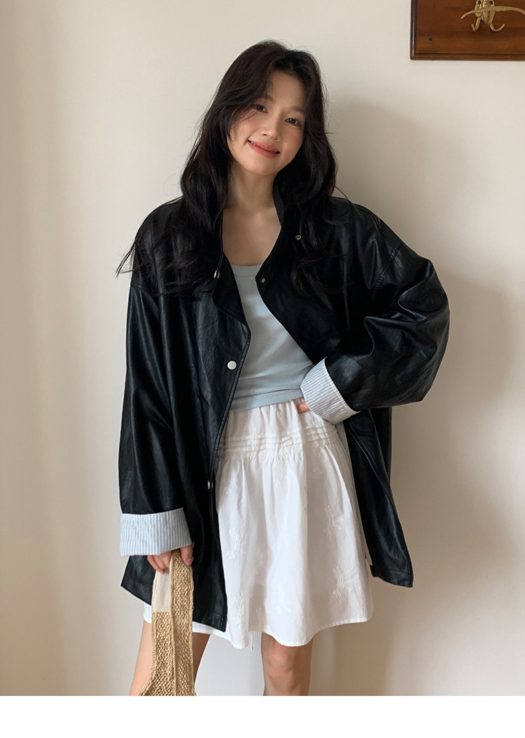 MOXI十三行女装2025春季新款皮衣外套女高级感中长款PU皮夹克外套详情28