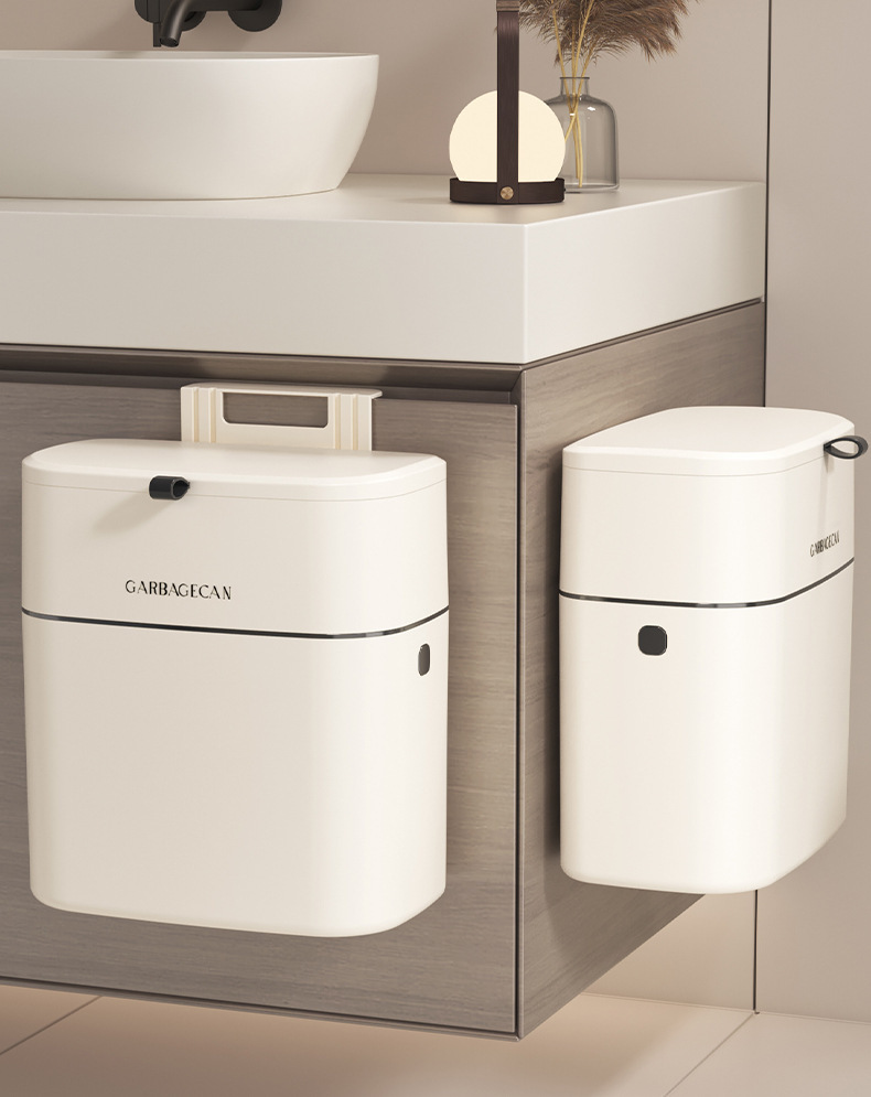 Wall-mounted trash can, kitchen, household, high appearance level, toilet gap, large with lid, hanging square wastebasket, flip lid pic 10