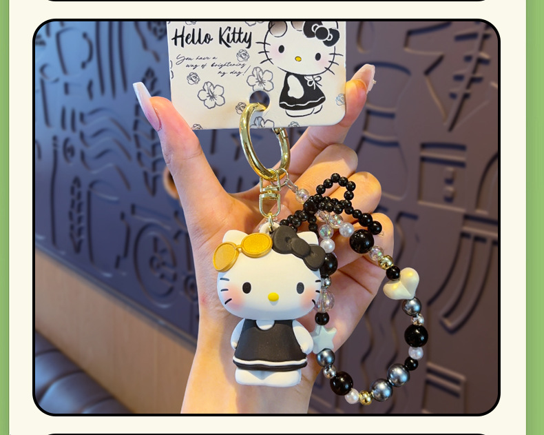 Authentic Sanrio Leisure Vacation Hello Kitty figurine keychain, cartoon creative beaded chain, couple bag pendant pic 13