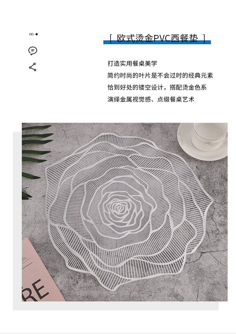 圣特美式圆形烫金餐垫套装创意镂空玫瑰PVC中式酒店餐盘垫家用详情4