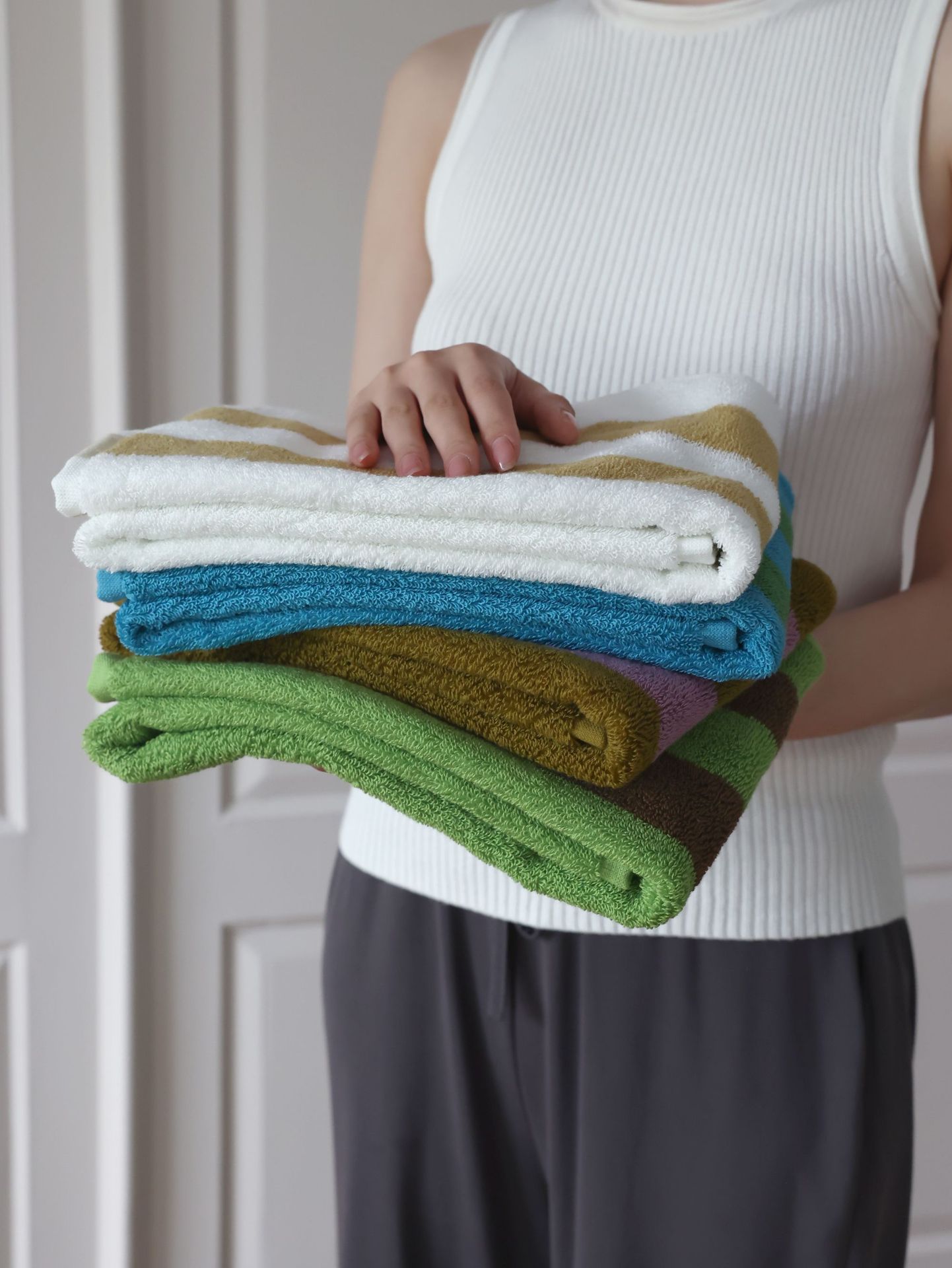 Sen fine striped retro style all-cotton towel, combed cotton Class A simple combed cotton towel, bathroom absorbent bath towel pic 6