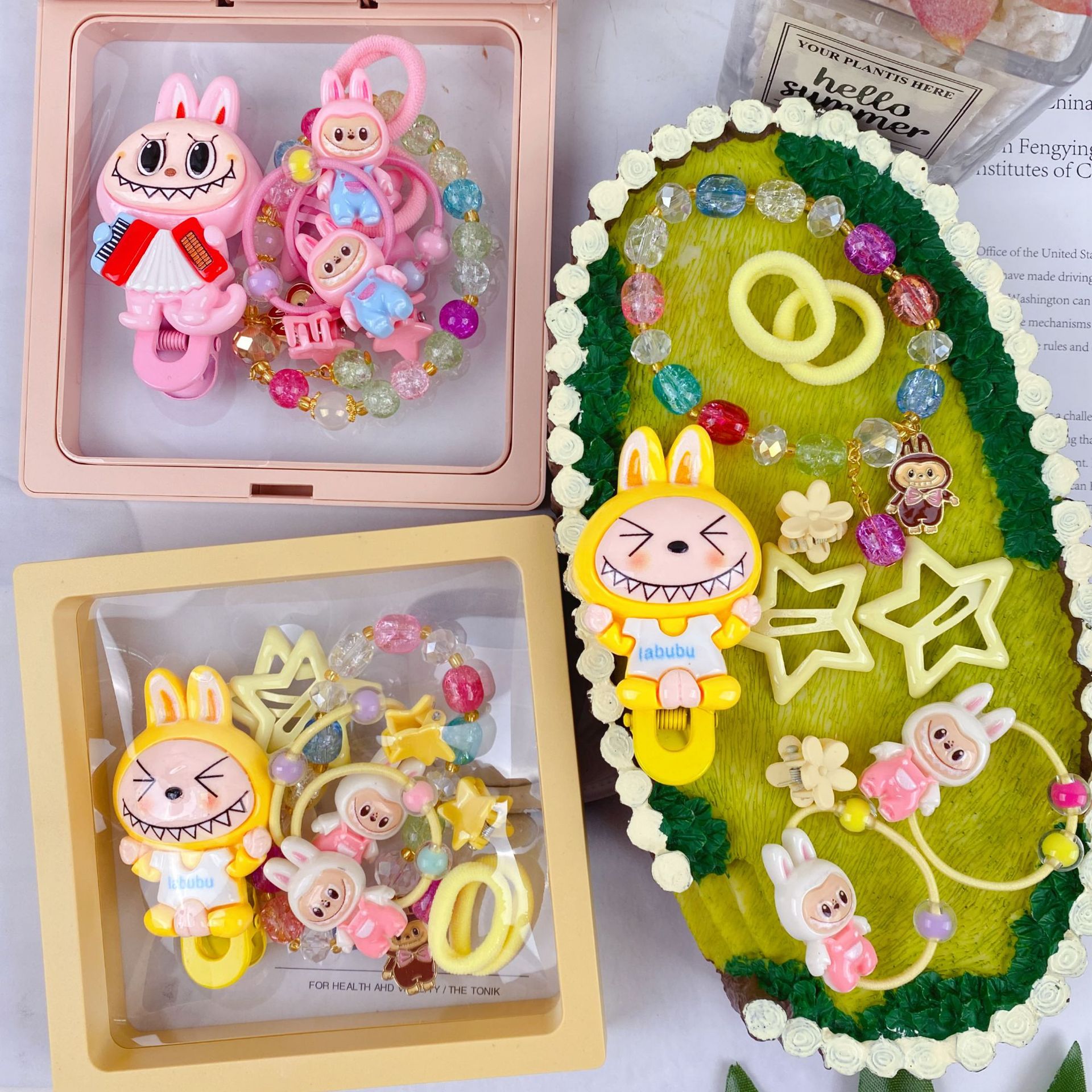 新款哒布布水晶手链卡通皮筋发夹饰品套装可爱少女心装扮时尚精品详情29
