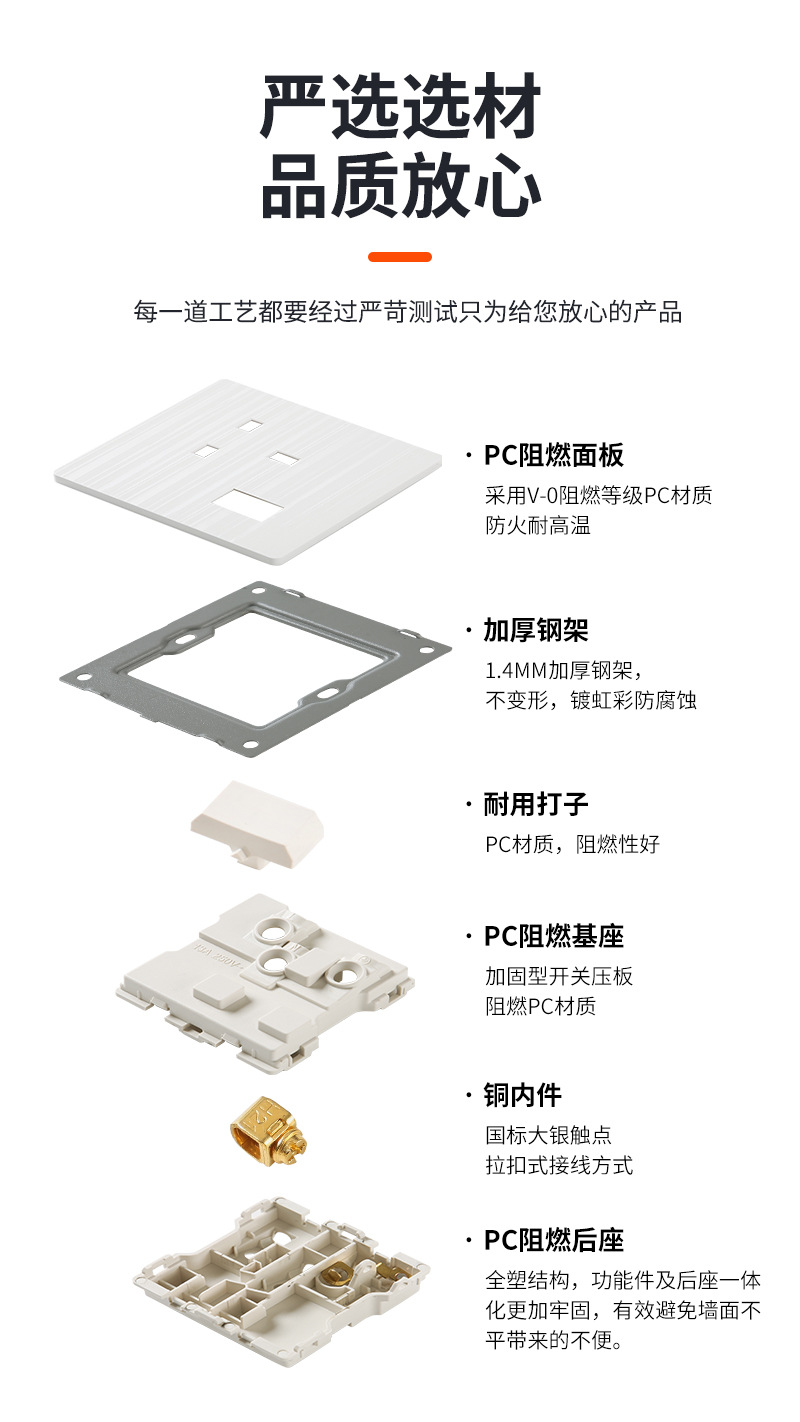 British standard 86-type wall switch, household wall switch, British one-on ultra-thin USB socket, export switch panel pic 9