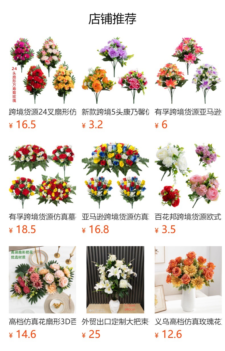 亚马逊跨境新款仿真太阳花玫瑰花束壁挂绢花仿真绿植假花场景布置详情1