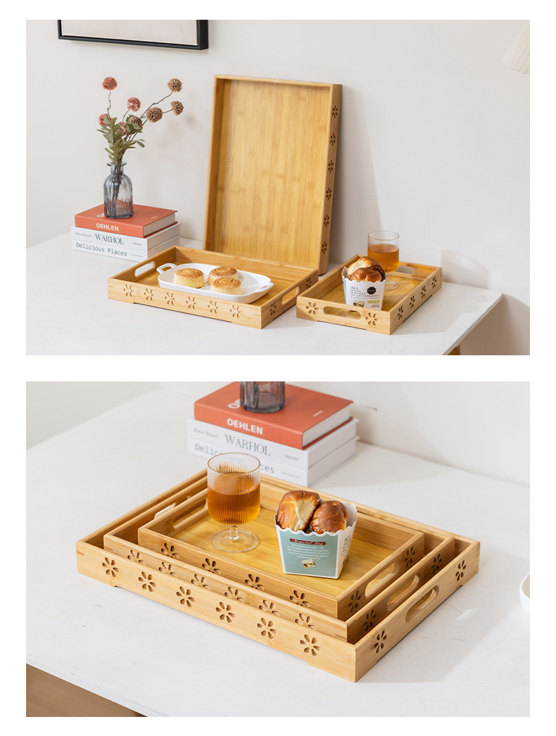 新款竹制雕花托盘简约设计家用酒店厨房中式实木托盘中式茶具茶盘详情13