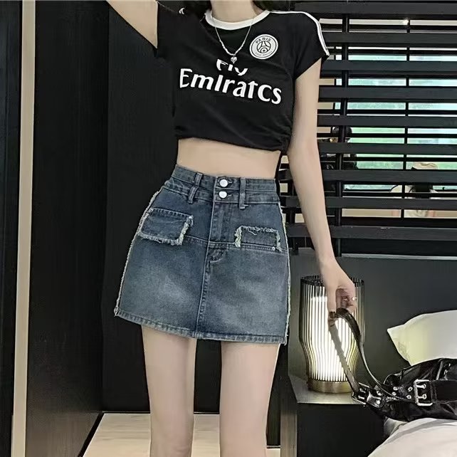 高腰牛仔半身裙2023夏季新款时尚韩版显瘦包臀复古a字短裙潮批发详情2