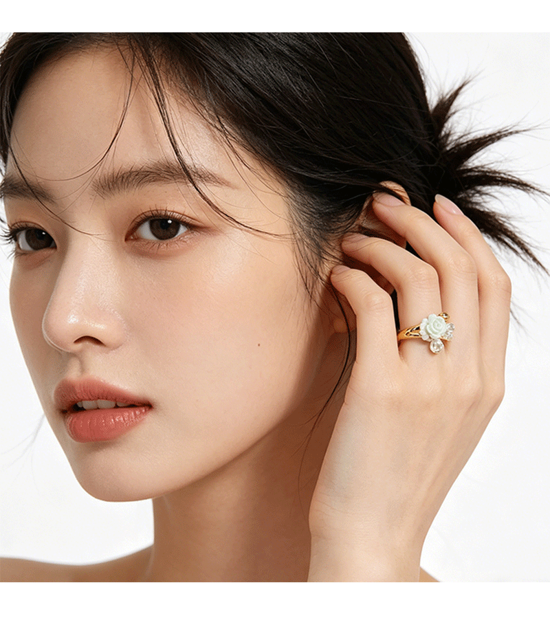 Forest-themed spring/Summer thin camellia open ring, a niche design with a sense of high-end luxury, a new 2026 ring pic 10