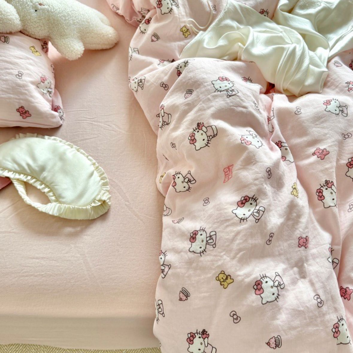 小红书A类全棉有氧双层纱四件套母婴级透气纯棉纱布小清新Kitty猫详情26