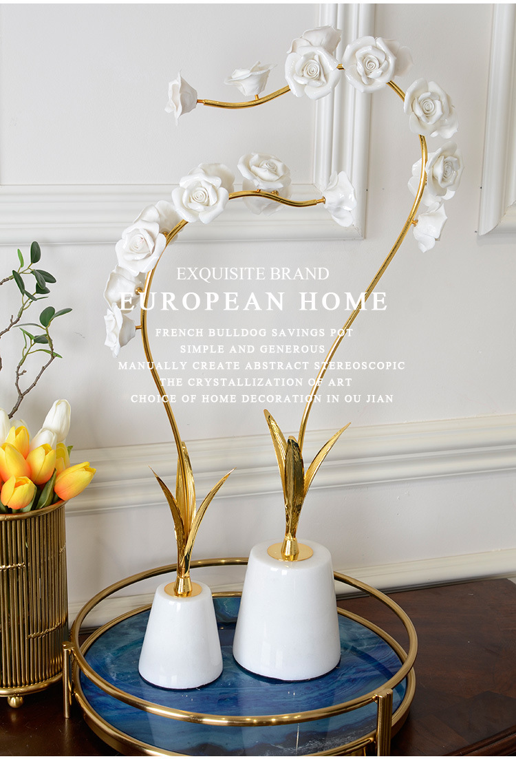 欧式时尚大理石客厅玄关摆件 金属工艺品精致家居样板房书房软装饰品 现代简约工艺品摆设详情5