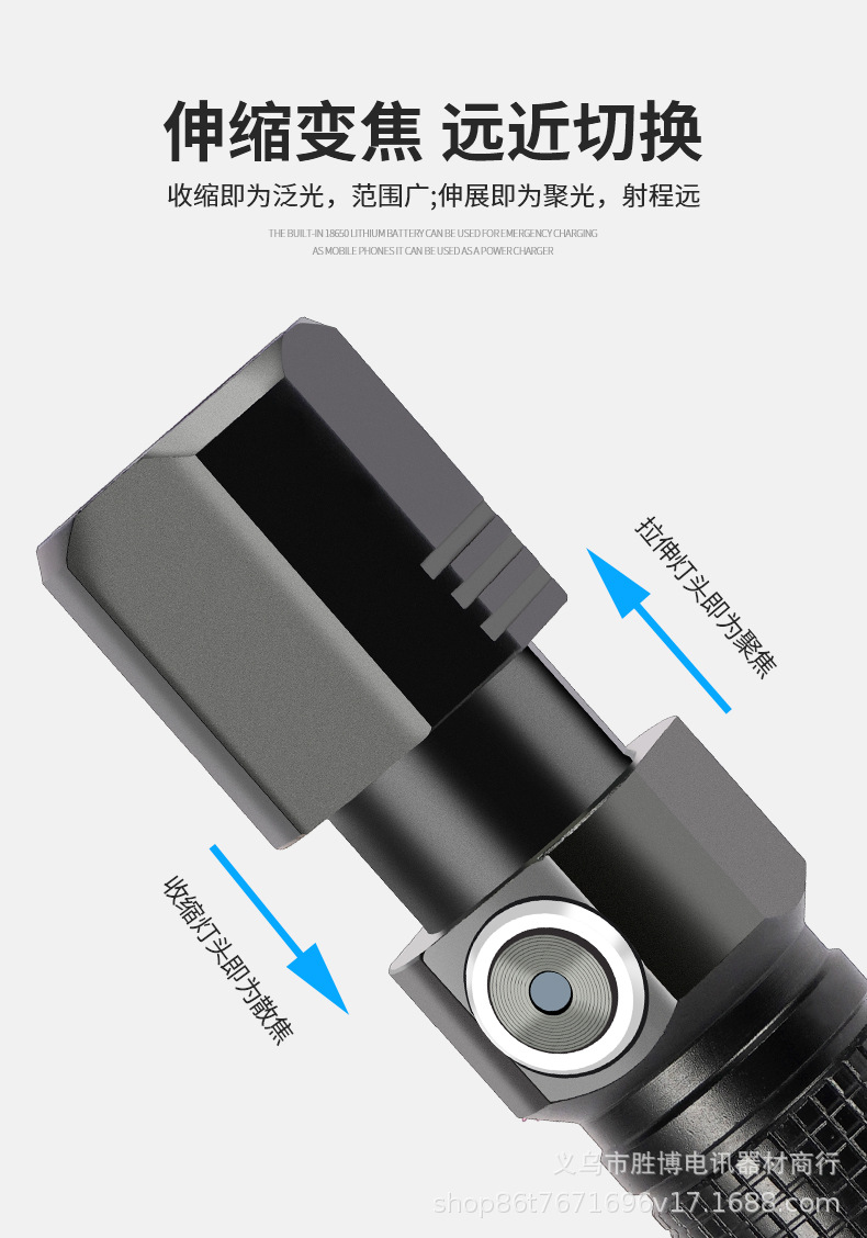 Cross-border P50 multi-functional high-intensity flashlight Mini Zoom long-range Outdoor Lighting Flashlight Type-C Charging pic 5