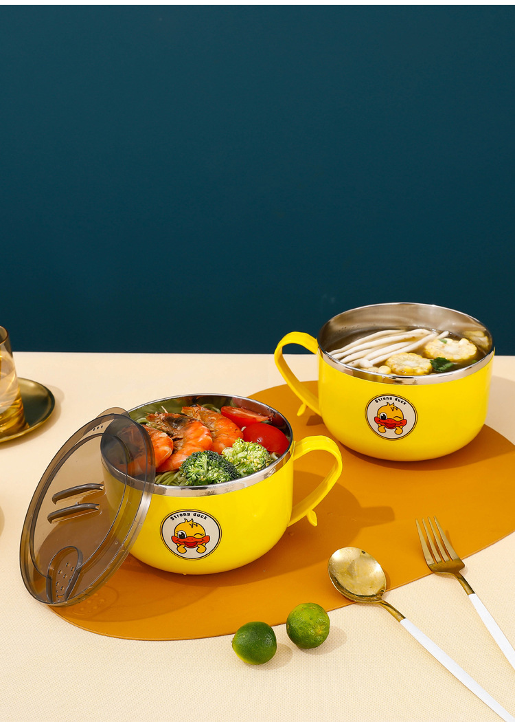 A free shipping instant noodle bowl made of 304 stainless steel with a lid, a large instant noodle bowl, a portable lunch box for student dormitories pic 20