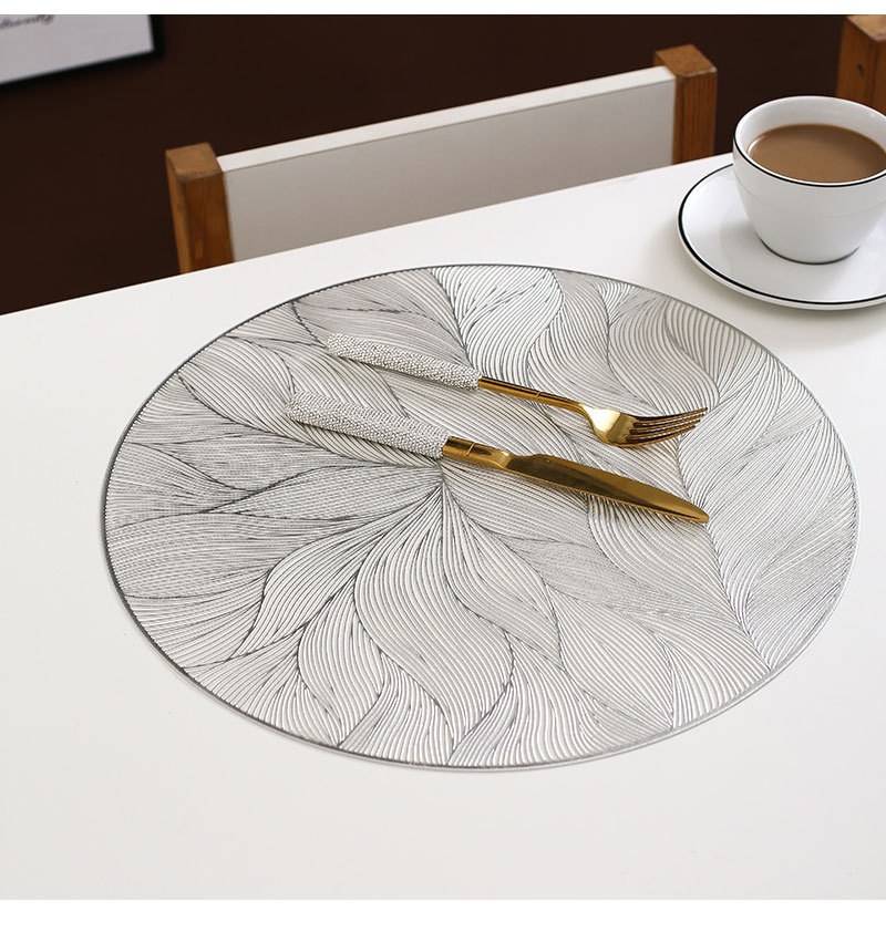 Villa decorative mat, Wanxiang Flower light luxury gold-embossed table mat, restaurant waterproof PVC heat-insulating Western dining mat, high appearance level for home use pic 7