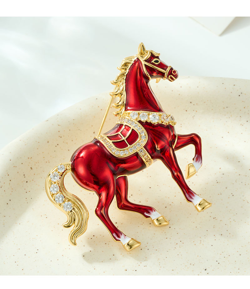 Original design: Good Luck right away Enamel Oil droplet Horse brooch with a high-end feel, copper alloy real gold electroplated brooch and brooch pic 14