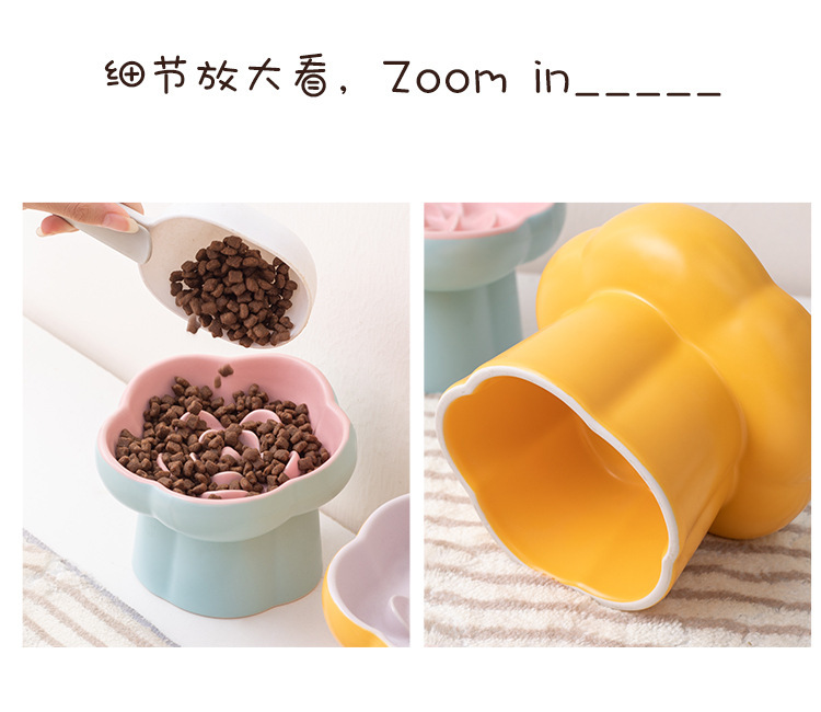 Pet slow food bowl, high-footed ceramic cat bowl, dog bowl, small dog and cat slow food, anti-choking and anti-knocking, neck-protecting slanted bowl pic 12