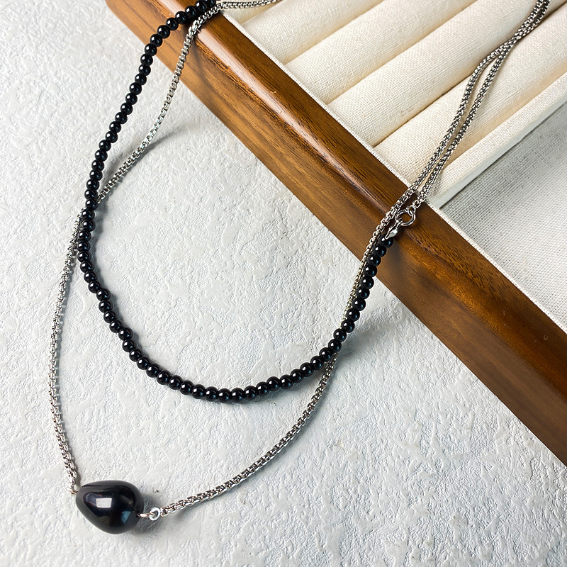 2024年新款黑玛瑙拼接长链条毛衣链小众气质冷淡风颈链高级锁骨链详情2
