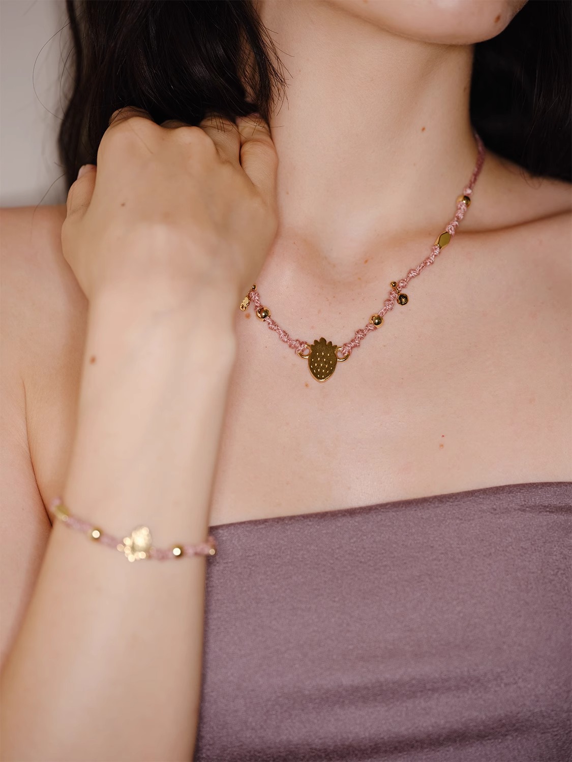 复古小众设计ins清新水果彩色编绳项链女纯手工编织日常百搭配饰详情10