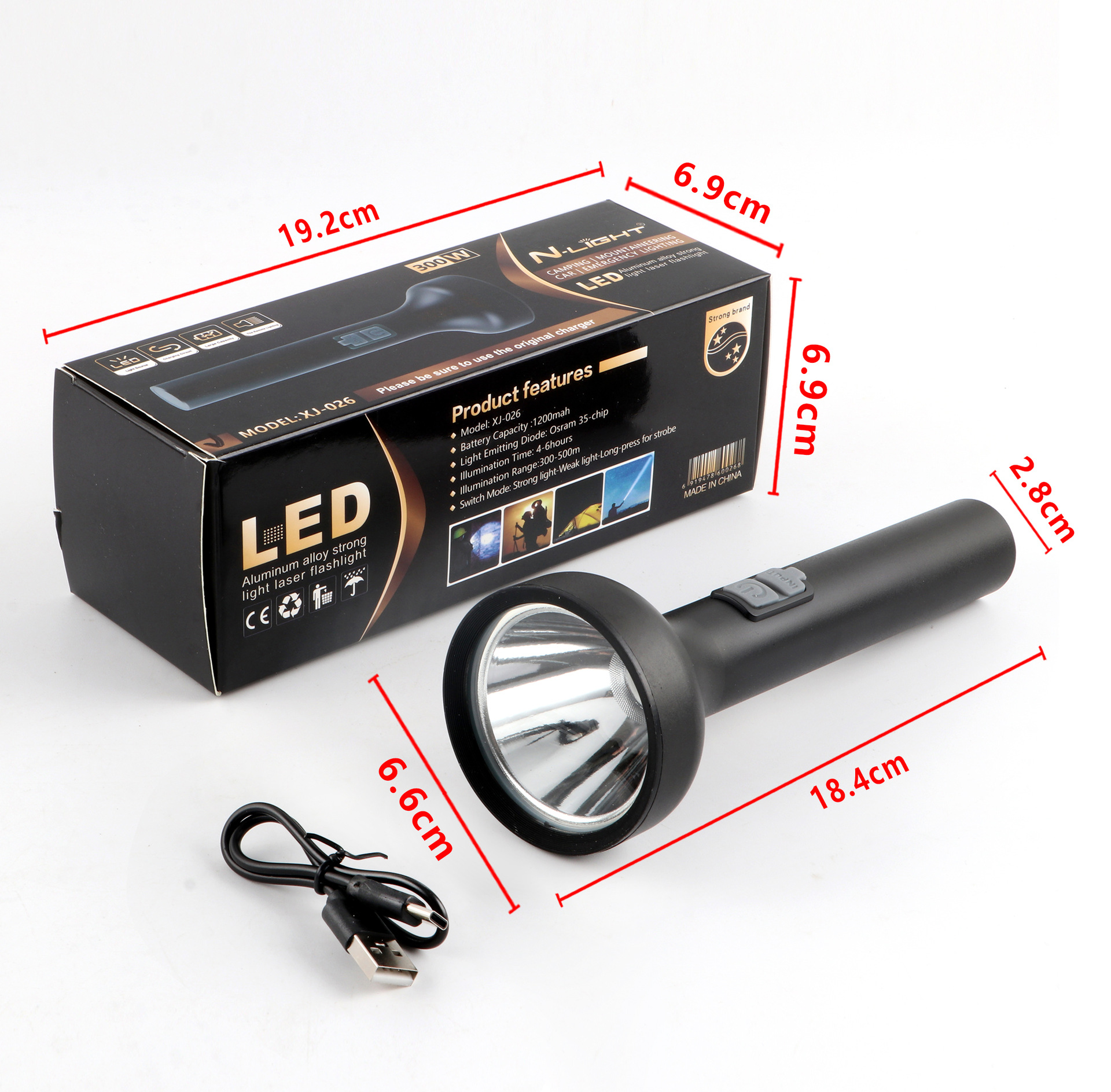 Ultra-bright and powerful flashlight, long-range charging, large-capacity aluminum alloy outdoor household searchlight, daily necessities lighting flashlight, hand-held type pic 3