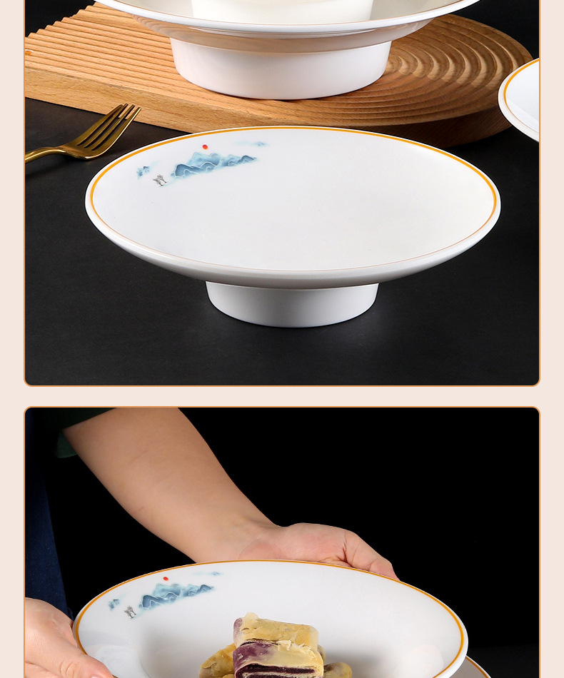 Melamine high foot plates, commercial hotel restaurant buffet cake and dessert display plates, fruit plates, cold dish plates, plastic pic 9