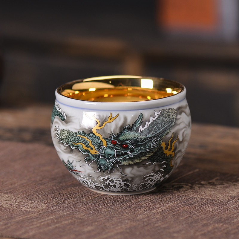 厂家直供鎏金杯珐琅彩青花茶杯个人杯主人杯紫砂建盏刘国蓝大师详情5