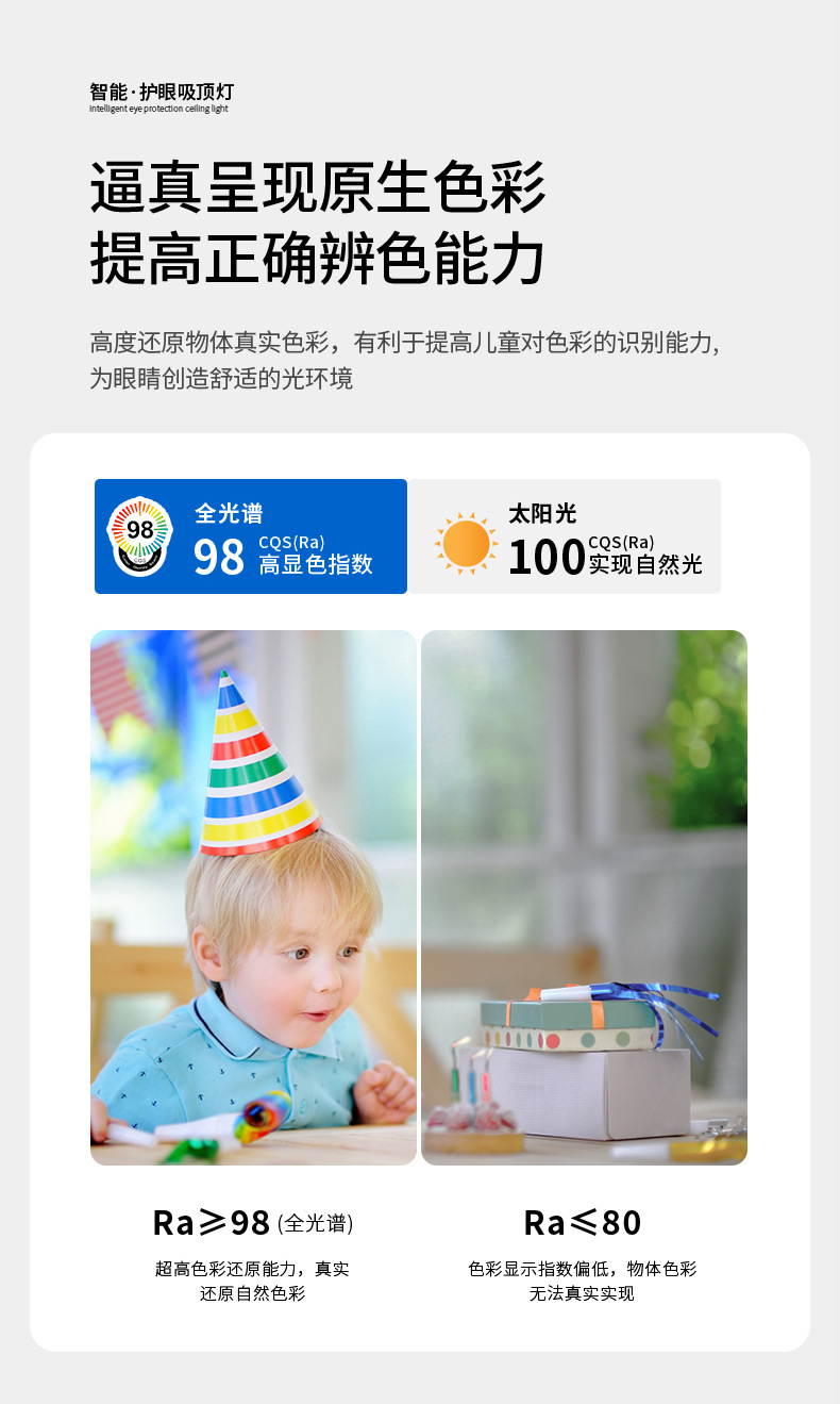 中山家装灯饰普瑞全光谱98简约护眼吸顶灯卧室灯具客厅灯大厅主灯详情12