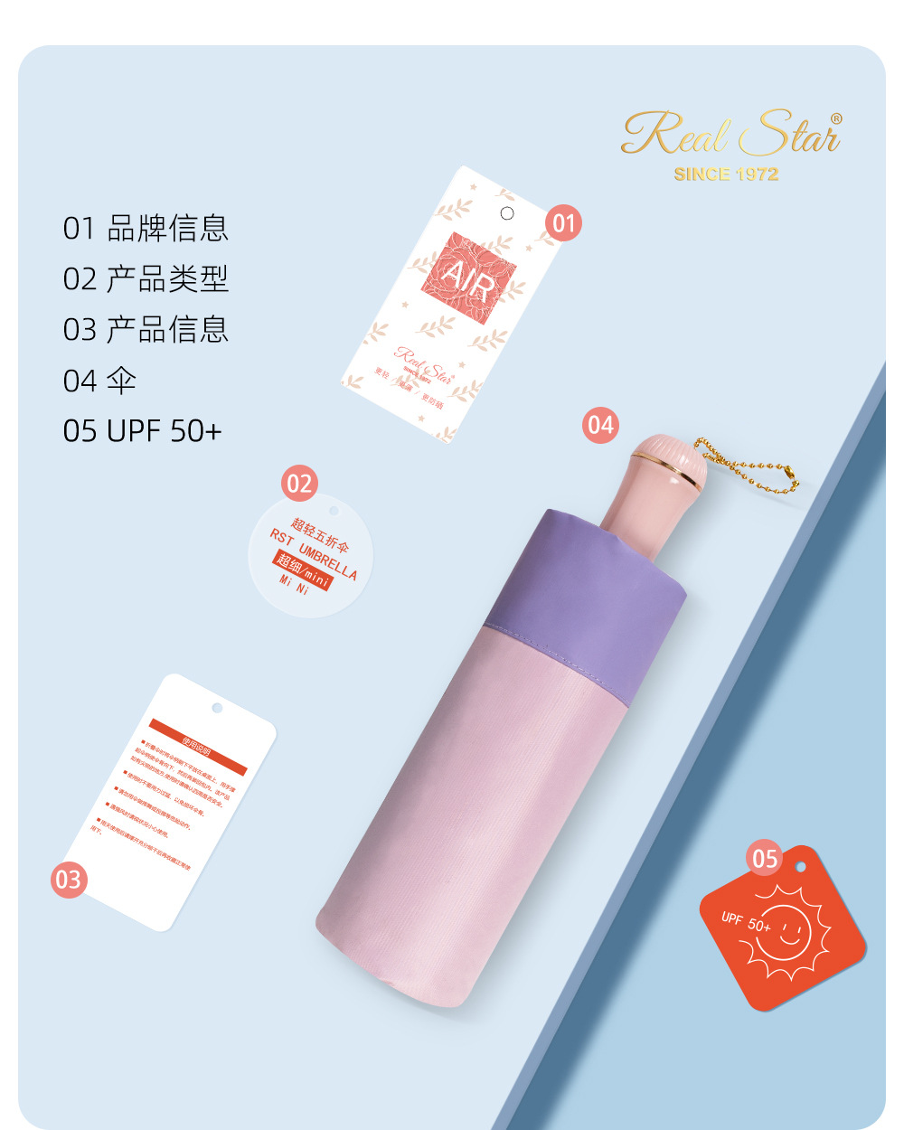 五折手开迷你双色彩胶晴雨伞铝合金伞架加大款详情14