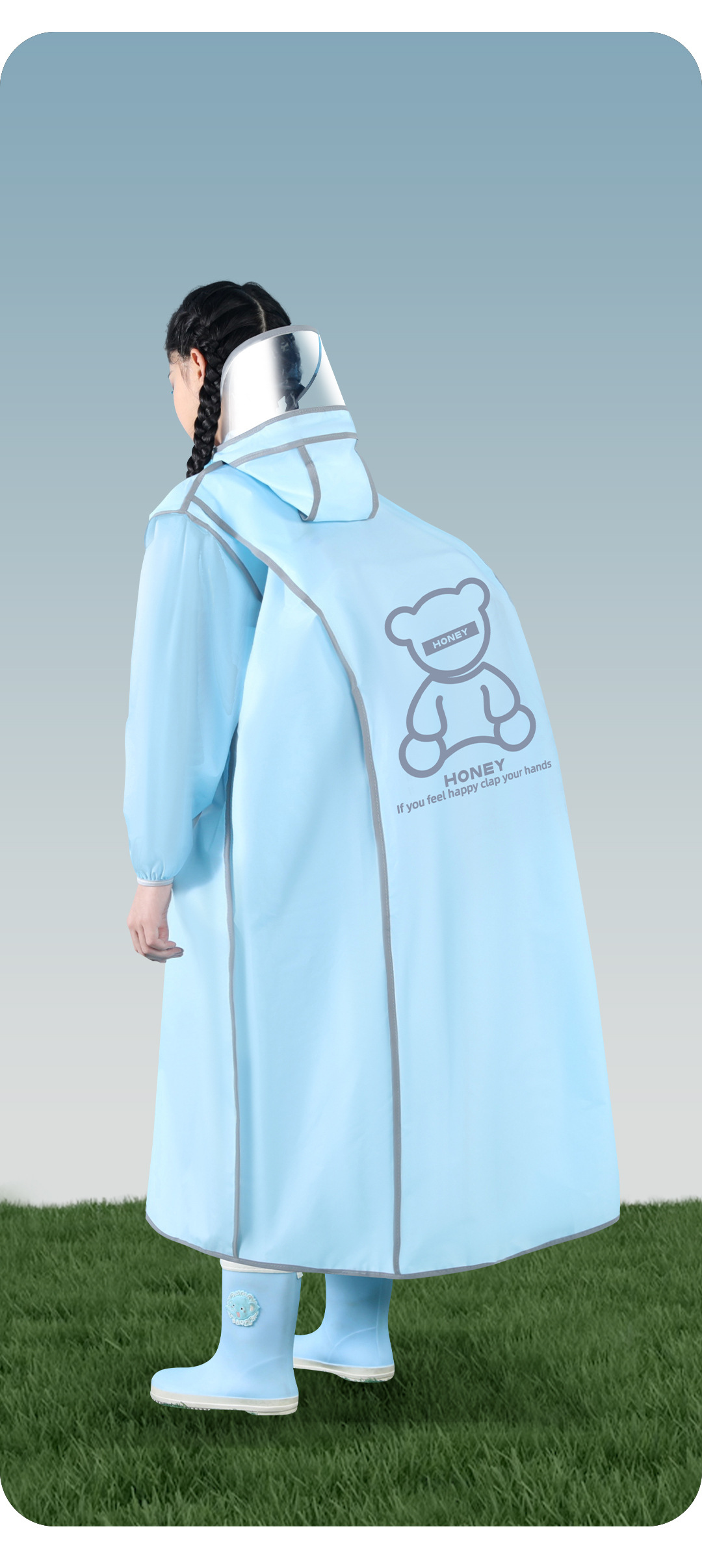 雨衣儿童中小学生一体式青少年男女中大童带书包位小孩上学雨披衣详情11