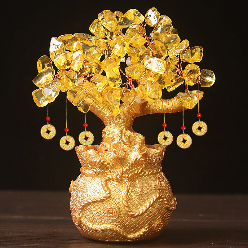 厂家直销批发黄水晶招财树钱袋树发财树摇钱树商务工艺礼品摆件详情6
