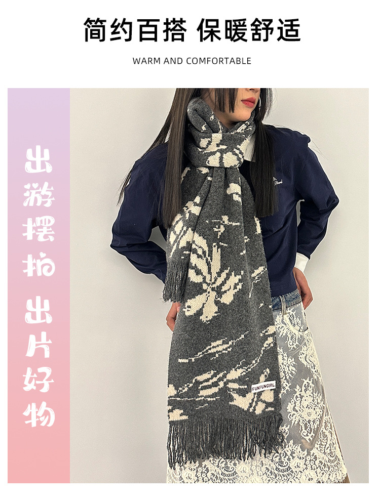 New Chinese-style wool tassel scarf for women 2024 autumn and winter, versatile, elegant and high-end shawl, thickened warm scarf pic 3