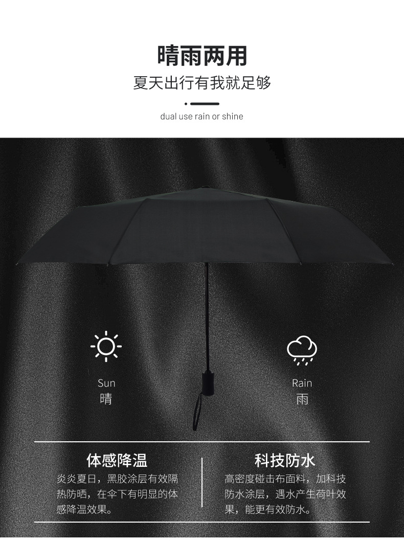 Fully automatic 8-bone outdoor umbrella, all-weather umbrella, umbrella for sun protection, automatic black rubber umbrella, folding umbrella pic 8