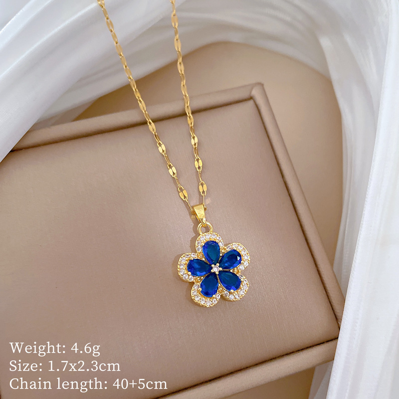 【钛钢】五叶花朵项链耳环套装轻奢微镶个性气质宴会耳饰项饰组合详情7